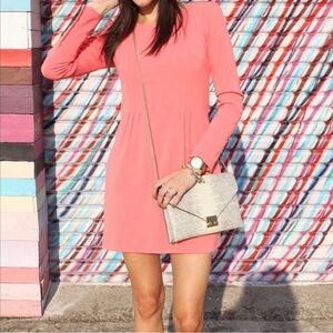 Long Sleeve Coral Shift Dress - Women